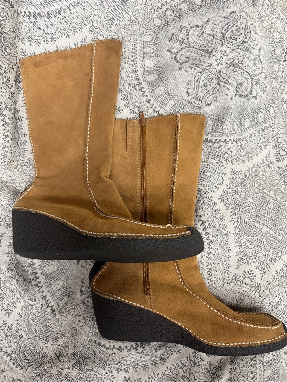 “ Italian Style” Women’s Tan Suede Wedge Boots - Comfortable Everyday Style - 41